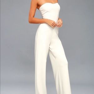 Lulu’s white strapless jumpsuit